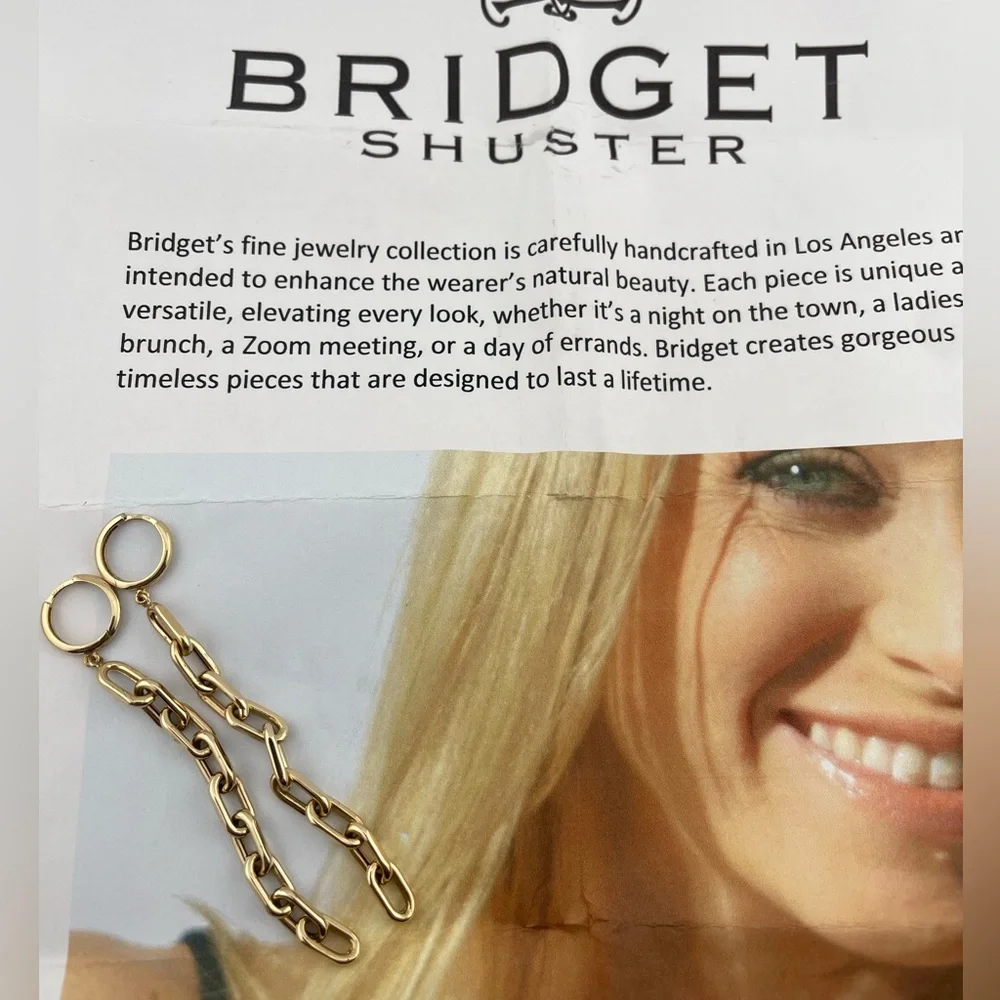 Bridget Shuster Gold Chain Drop Earrings Minimalist Modern Statement - Picture 7 of 7